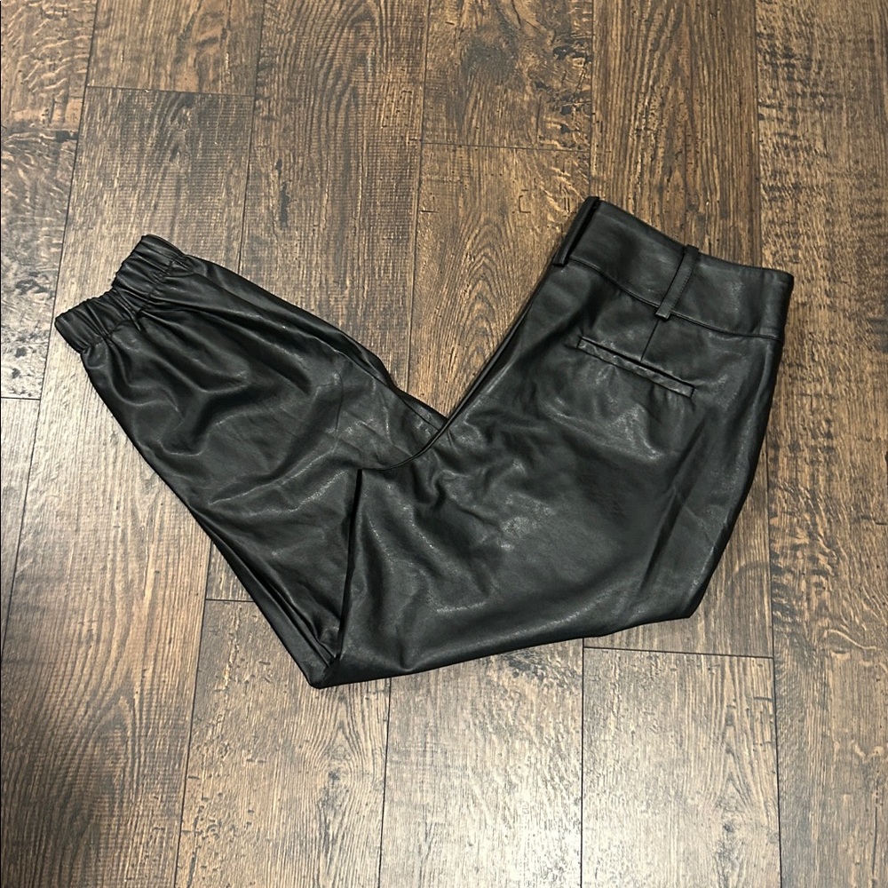 New York & Company Black Faux Leather Cargo Jogger Pants